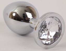 Анальная пробка Silver Large с прозрачным кристаллом