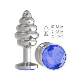 Анальная втулка Silver Spiral Small с синим кристаллом