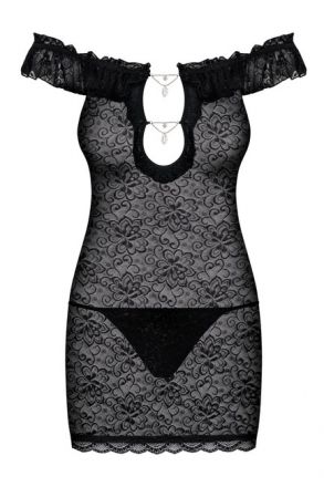 Чёрное платье с открытыми плечами и вырезом на груди