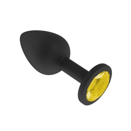 Черная анальная втулка Silicone Small с желтым кристаллом