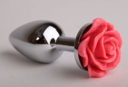 Анальная пробка Silver Small с красной розой
