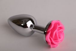 Анальная пробка Silver Small с розовой розой