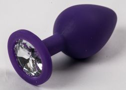 Анальная пробка Silicone Large Purple с прозрачным стразом