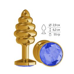 Анальная втулка Gold Spiral Small с синим кристаллом