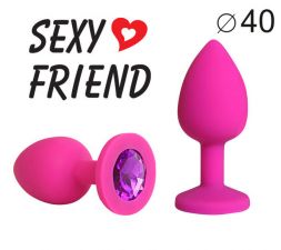 Розовая анальная пробка Sexy Friend с фиолетовым кристаллом