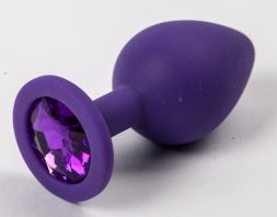 Анальная пробка Silicone Medium Purple с фиолетовым стразом
