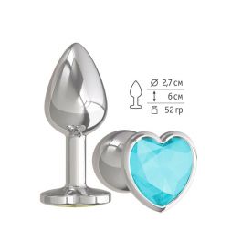 Анальная втулка Silver Small Heart с голубым кристаллом