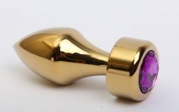 Конусная анальная пробка Gold Small с фиолетовым стразом