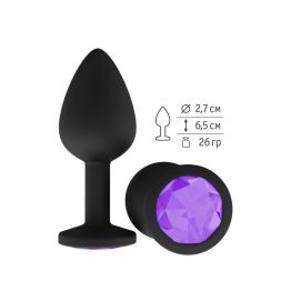Анальная втулка Silicone Black Small с фиолетовым кристаллом