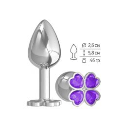 Анальная втулка малая Silver клевер с фиолетовым кристаллом