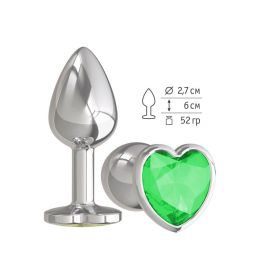 Анальная втулка Silver Small Heart с зеленым кристаллом