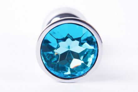 Анальная пробка Onjoy Silver Small с голубым кристаллом