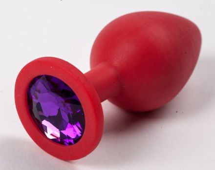 Анальная пробка Silicone Red Large с фиолетовым стразом