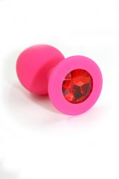 Розовая анальная пробка Silicone Medium с красным кристаллом